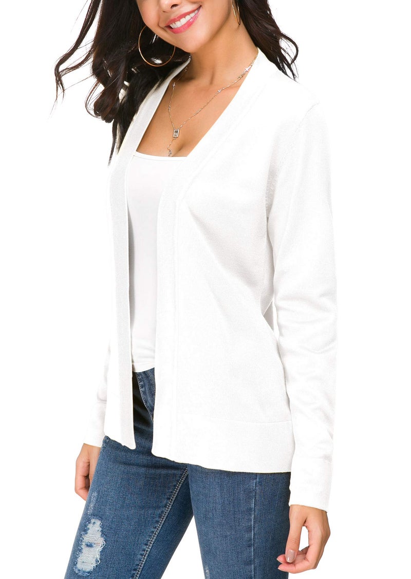 EXCHIC Women's Long Sleeve Open Front Cardigan Sweater Lightweight Casual Knit Sweaters (White, Large) - Image 4